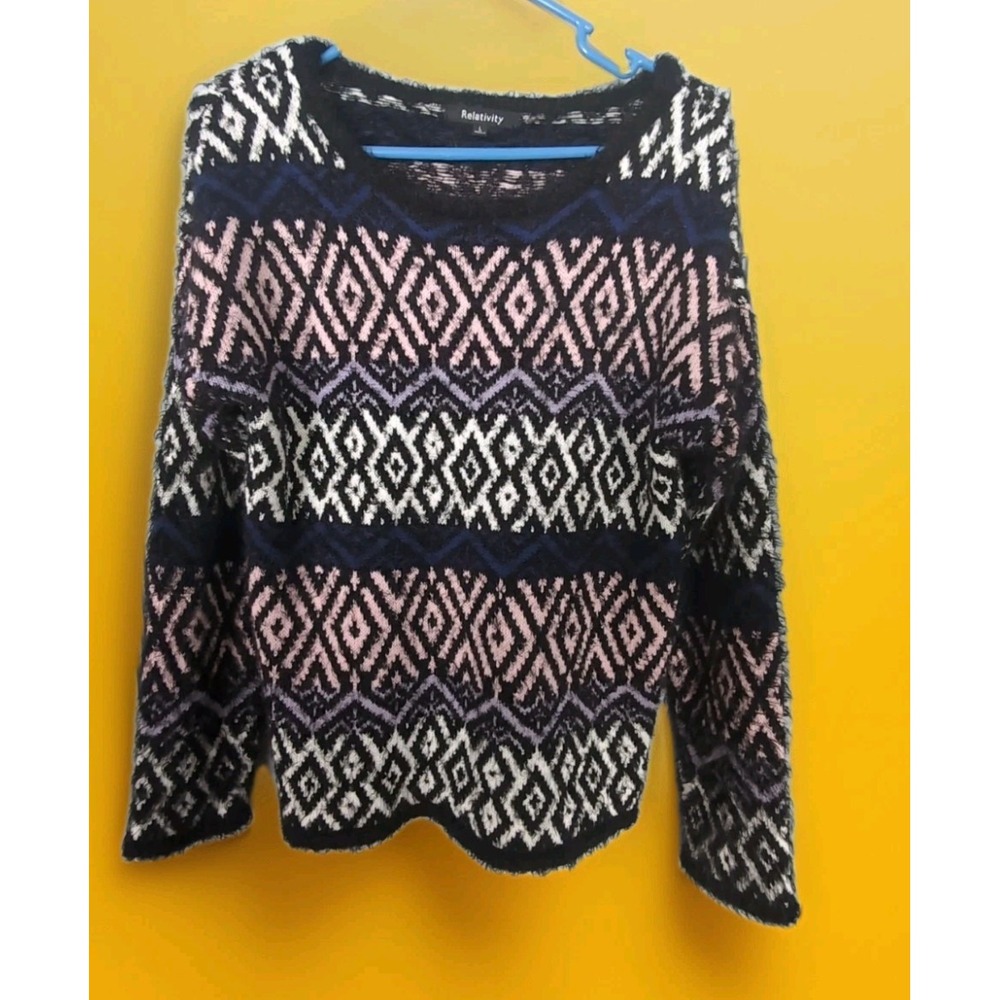 Relativity Womens Multicolor Knit Sweater‎ Long Sleeve Size L Used